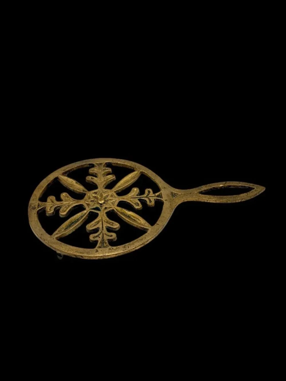 VTG Japan Cast Iron Brass Trivet Snowflake Scandinavian Mid Century Hot Plate